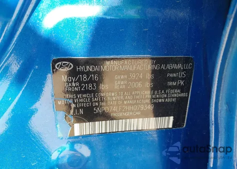 2017 Hyundai Elantra Se z USA, uszkodzony, nr VIN 5NPD74LF2HH079349